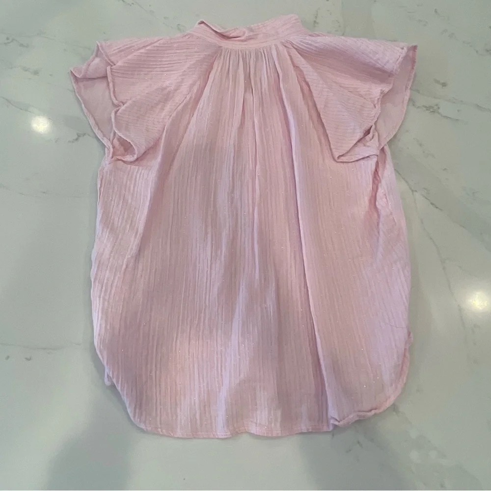 GAP Women’s Pink Button-Up Blouse with Ruffle Sleeves - Picture 15 of 15